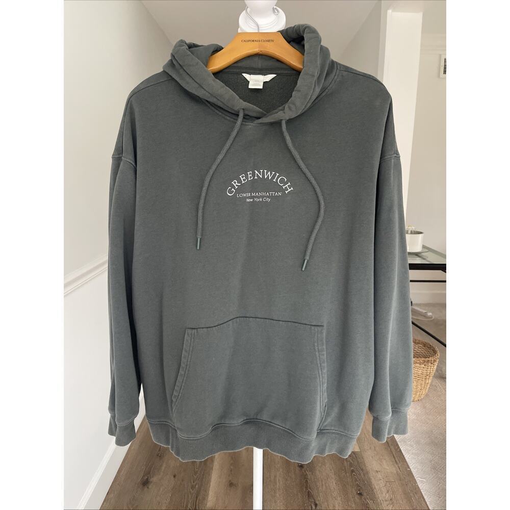 H&M Greenwich Village NYC Hoodie Green XL Unisex New York City Lounge Hipster